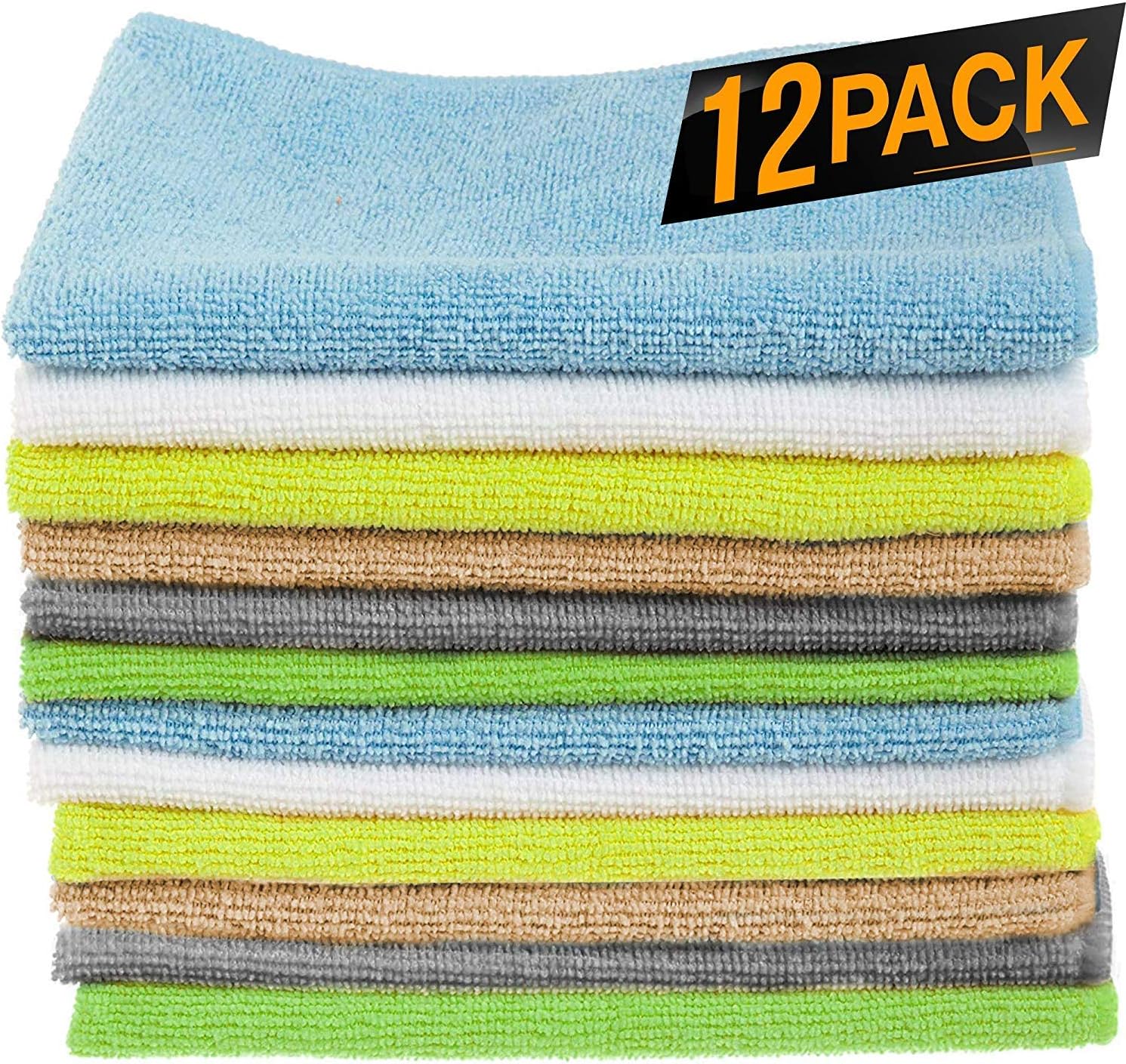 iCooker 12 Pack Microfiber Cloths Cleaning Supplies [Get Lint-free Polished Results] Micro Fiber Cleaning Towels, Chemical Free Kitchen Towel, Clean windows & Cars [Highly Absorbent] - 40x30 CM (LXD)