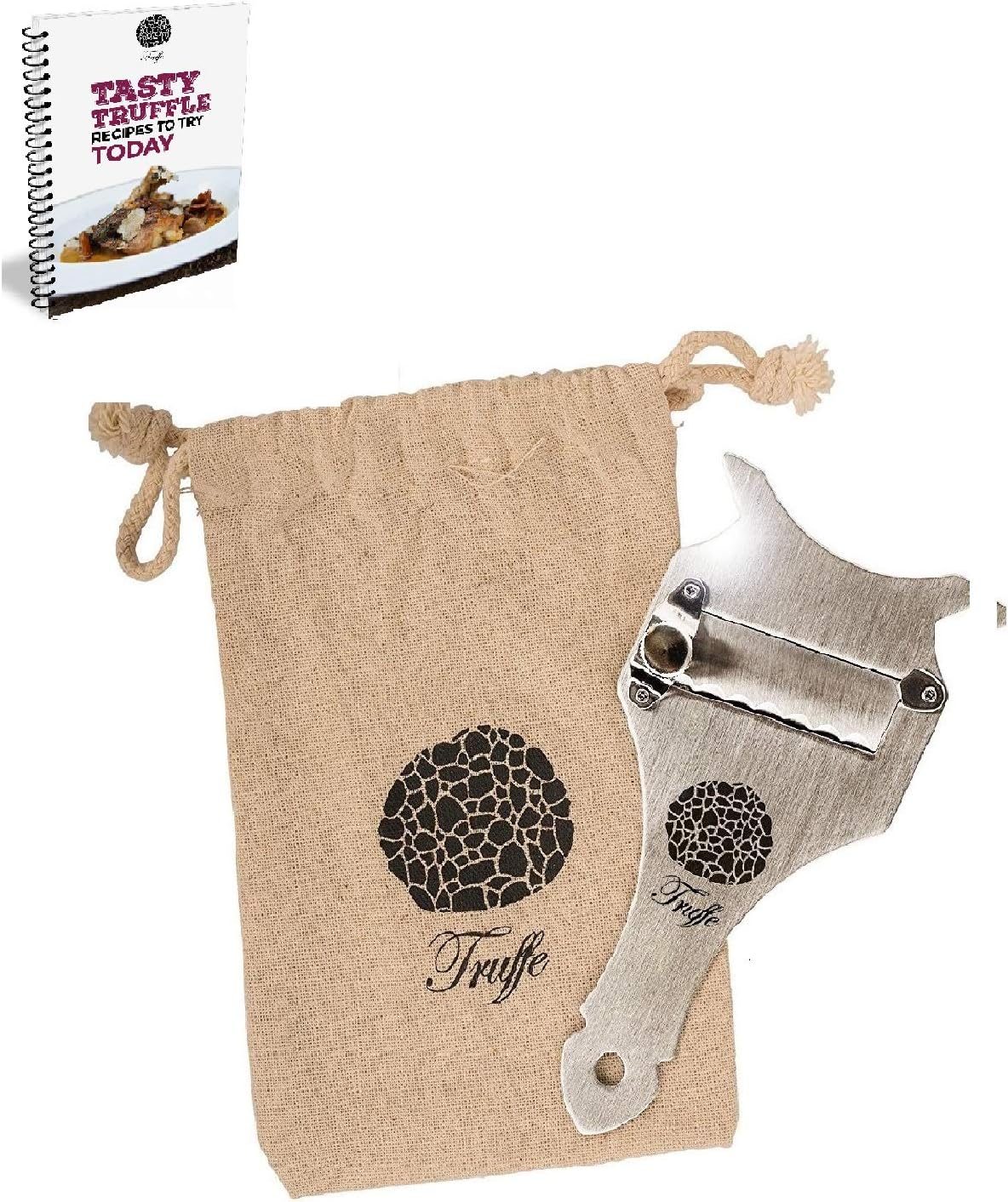 5☆ Truffle Slicer & Chocolate Shaver with Chic Fabric Bag + Recipe E-Book. Trim Those Truffles Today! Also Shaves Cheese, Garlic, Mushrooms & Veggies! Premium Stainless Steel & Adjustable Blade