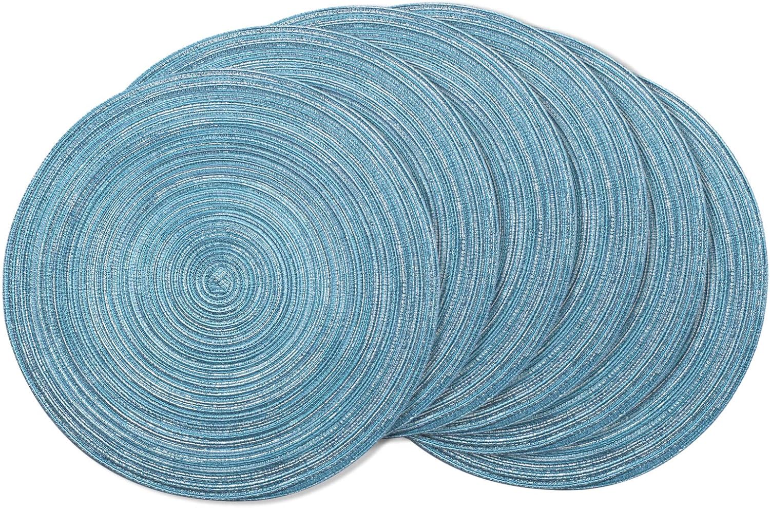AHHFSMEI Round Placemats Set of 6 Round Braided Place mats 15 Inch Table Mats for Dining Tables Washable Heat Resistant Place mats for Party BBQ Christmas and Everyday Use (Blue Silver): Kitchen & Dining