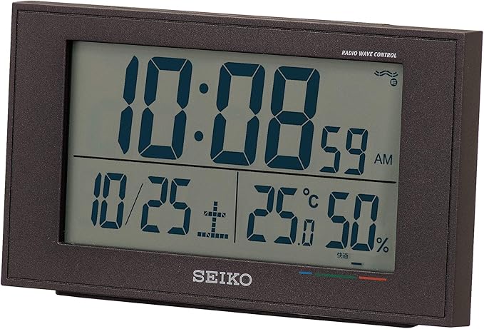 Amazon Co Jp セイコークロック 置き時計 02 黒 本体サイズ 8 5 14 8 5 3cm 電波 デジタル カレンダー 快適度 温度 湿度 表示 402k ホーム キッチン
