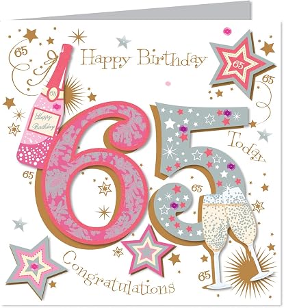 Large Luxury Handmade 65th Birthday Card - Female: Amazon.co.uk ...