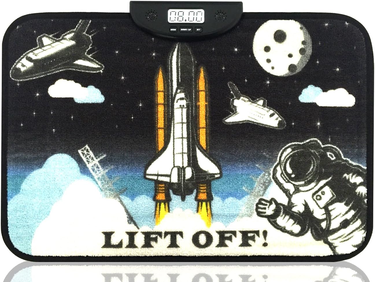 Space Rocket Carpet Alarm Clock - Outabed - Stand or Run on the Carpet for 10 seconds to Disable Alarm - Encourage your Child to Wake Up Independantly