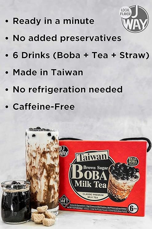 J Way Instant Bubble Tea Kit Classic Milk Tea With Brown Sugar Boba 1 Box 6 Drinks Amazon Com Grocery Gourmet Food