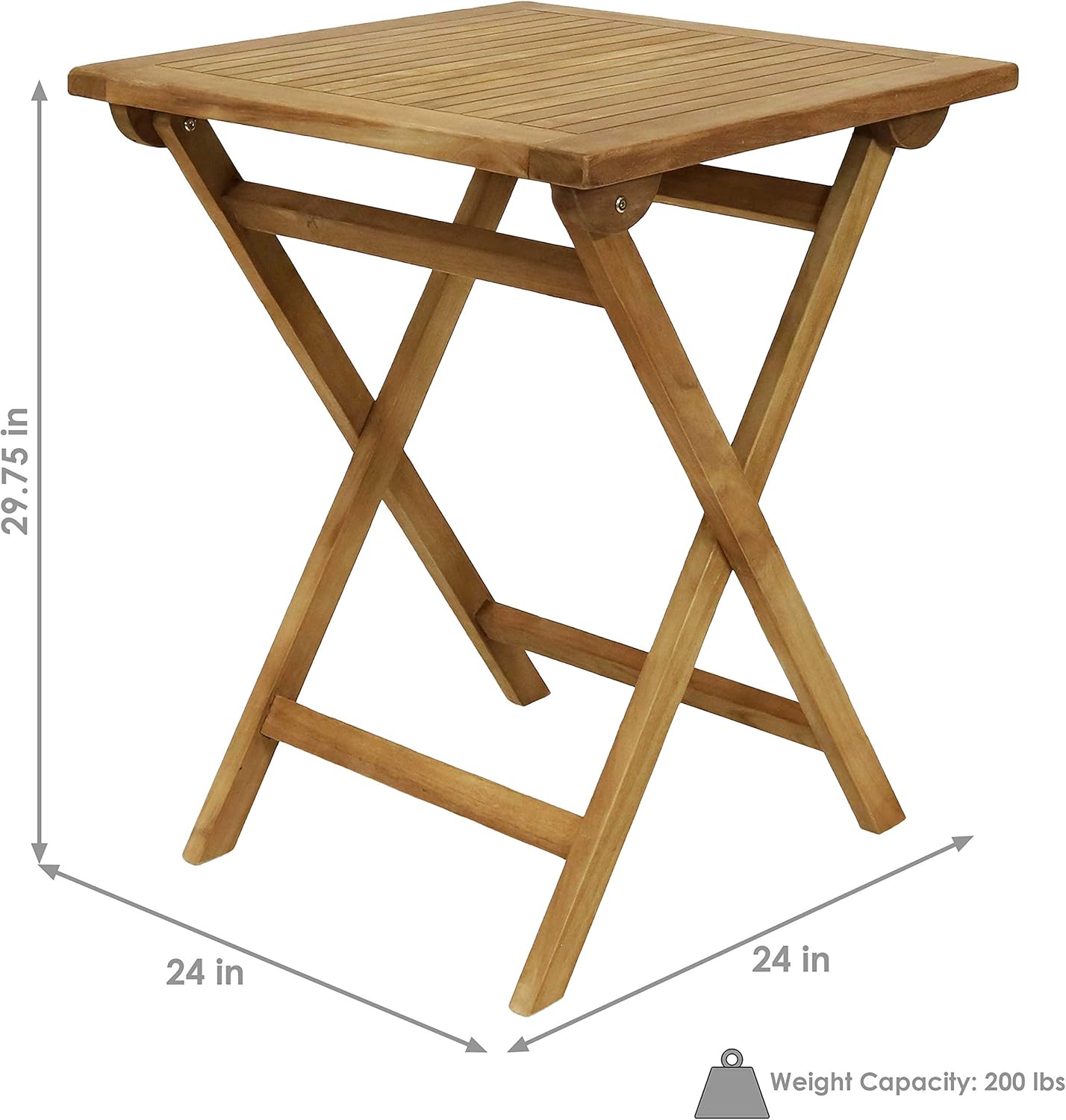 Sunnydaze Square Solid Teak Casual Outdoor Dining Table - 24-Inch - Light Wood Stain Finish - Patio, Deck, Lawn, Garden, Backyard or Terrace Wooden Table: Kitchen & Dining