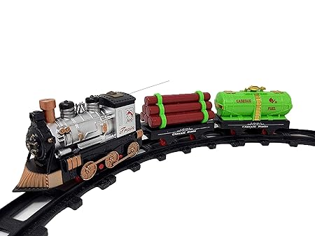 Lukas Train Set Track Lights and Sounds, Train Toy with Tracks, Timber and Oil Tanker Coaches, High Speed Train Toy for Kids