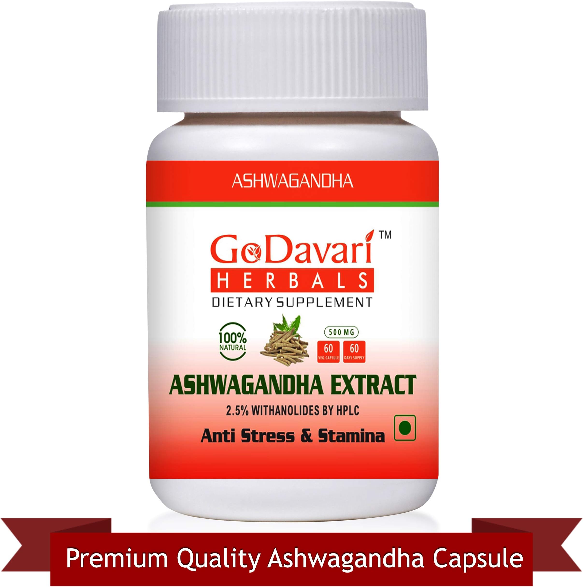 Godavari Herbals Ashwagandha Extract Organic 60 Capsule 2.5% with Anolides