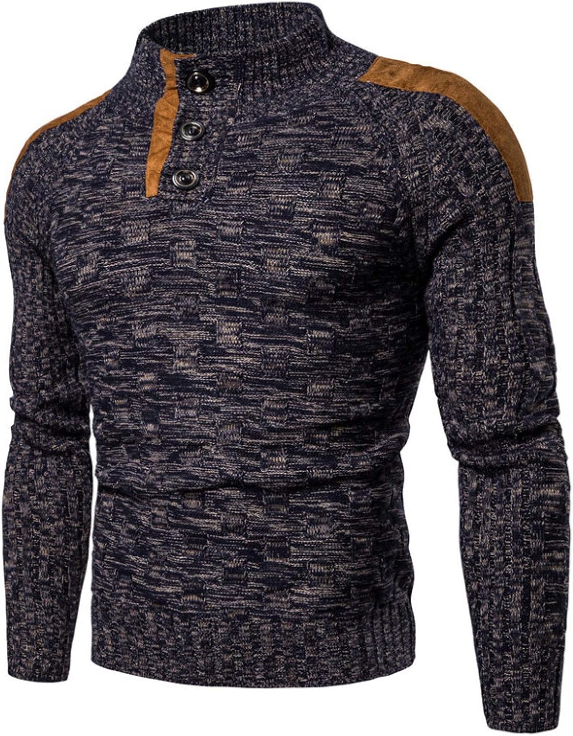 Men's Button Stand Collar Sweater Pullover Patchwork Slim Fit Autumn