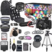 Canon EOS M50 Mark II Mirrorless Digital Camera with 15-45mm Lens Video Kit (Black) + Wide Angle Lens + 2X Telephoto…