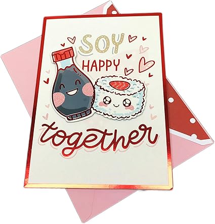 Amazon Soy Happy Together ソイソース 寿司ロール 装飾付き ハッピーバレンタインデー ホリデーラブグリーティングカード 封筒 グリーティングカード 文房具 オフィス用品