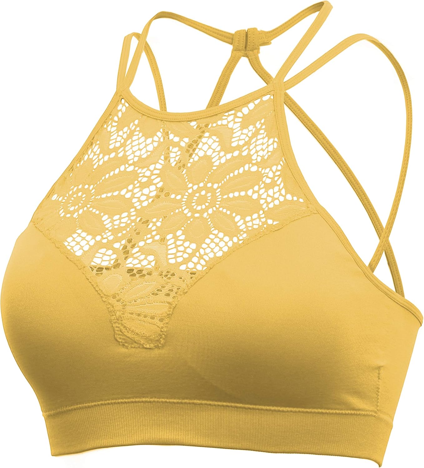 Womens Every Day High Neck Lace Halter Cutout Bralette with Bra Pads