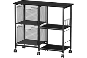 Sbanmao 2 Drawer File Cabinet, Lateral Filing Cabinet, Rolling Printer Cabinet Cart with Open Storage Shelf, Office Storage with Wheels, Home Furniture, Black