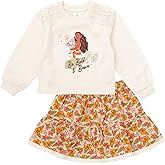 Disney Floral Girls Fleece Sweatshirt and Ruffle Skirt Outfit Set Toddler to Big Kid Sizes (2T - 14-16)