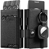 VULKIT Airtag Wallet with Keyring Mens Pop up Credit Card Wallet with Air Tag Holder Trifold ID Window RFID Blocking(Black)