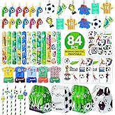 Soccer Party Favors Set (84 PCS) for Kids Birthday — Complete Soccer-Themed Goodie Kit with Straws, Whistles, Wristbands, Keychains & Treat Boxes