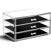 BINO | 3-Drawer Makeup Organizer, Park Avenue | THE MANHATTAN SERIES | Modular Design Storage Drawers | Vanity Acrylic Organizers | Stackable Storage Bins | Clear Makeup Organizers And Storage