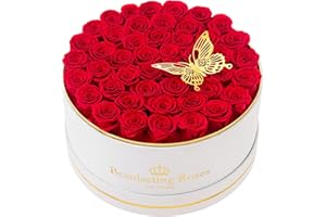 BEAULASTING ROSES Preserved Roses Forever Flowers Real Roses in a Box Mother's Day Birthday Flowers for Her Mom Women Wife Valentine's Day, Red, 47 Piece