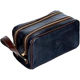 Time Resistance Leather Cosmetic Bag Toiletry Italian Classy Dopp Kit