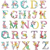 MISDONR Iron On Letter Patches, 2 Sets (52 Pieces) A-Z Flower Embroidery Alphabet Patches for Clothing Backpacks Hats Shirts