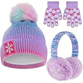 Jamntower 3 Pcs Kids Winter Hat with Pom Pom and Earmuffs Gloves Set for Girls Boys Gifts, Beanie with Warm Fleece Lined
