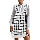 HOTOUCH Women Sweater Vest Oversized V Neck Sleeveless Knit Pullover Ribbed Vest Dress with Pockets