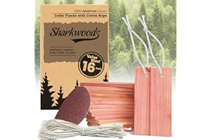 SHARKWOODS Cedar Blocks for Clothes Storage - 16 Pack Red Cedar Planks, 100% Natural Aromatic Cedarwood with Cotton Rope and Sandpaper for Closets & Drawers Freshener