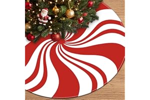 Candy Cane Christmas Tree Skirt 48 Inch Red White Christmas Tree Decorations Cute Xmas Tree Mat Ornaments for Home Holiday Pa