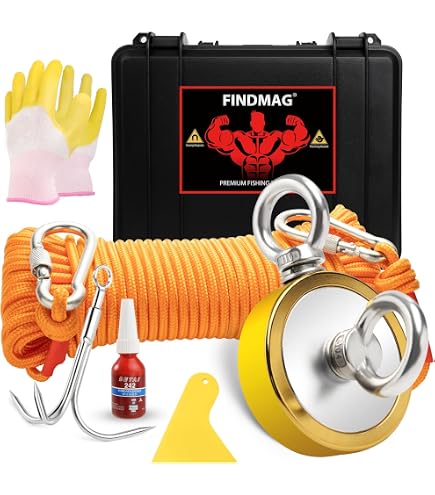 Kit De Pesca Con Imán De Neodimio - Fuerza De Tracción 907 Kg (2000 Lbs), Incluye Cuerda, Guantes Y Accesorios - Color Naranja