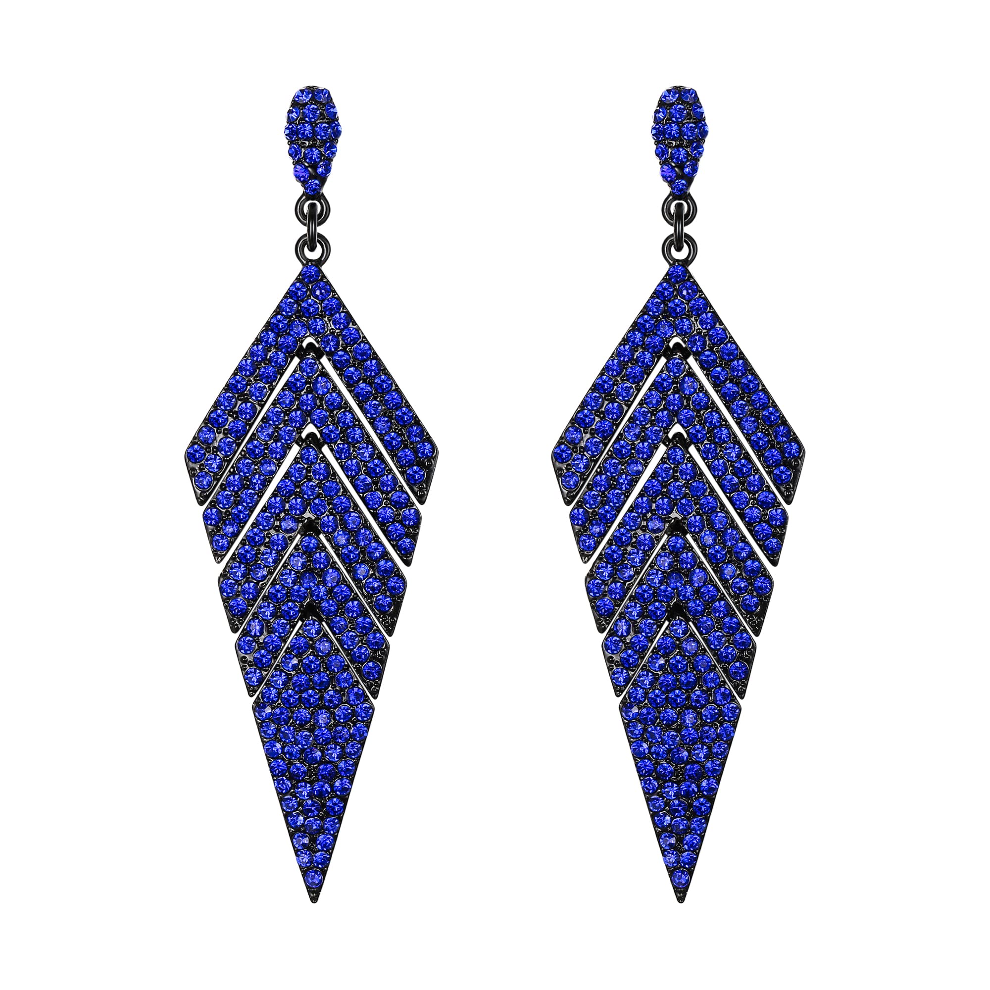 EVER FAITH Women's Crystal Wedding Multi-layered Rhombus Dangle Earrings Navy Blue