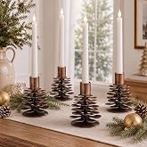 Yungyan 4 Pcs Christmas Pine Cone Taper Candle Holders 3.1 Inch Metal | Xmas Pinecone Candle Holder, Rustic Candlestick Holder, Vintage Distressed Table Centerpiece, for Holiday Farmhouse Decor