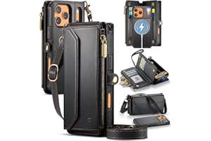 Strapurs for iPhone 17 Pro Max Detachable Wallet Case Compatible with Magsafe, RFID Blocking 9-Card Holder Zipper Strap Lanyard PU Leather Magnetic Phone Case for iPhone 17 Pro Max 6.9", Black