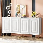 Tribesigns Modern White 63 Inch 4 Door Cabinet with Storage Shelves, Sideboard Buffet Credenzas Console Bar Cabinet for Kitch