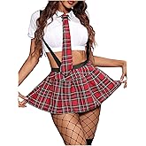 WDIRARA Women's 3 Pieces Sailor Costume Cosplay Striped Crop Top with Shorts Lingerie Set