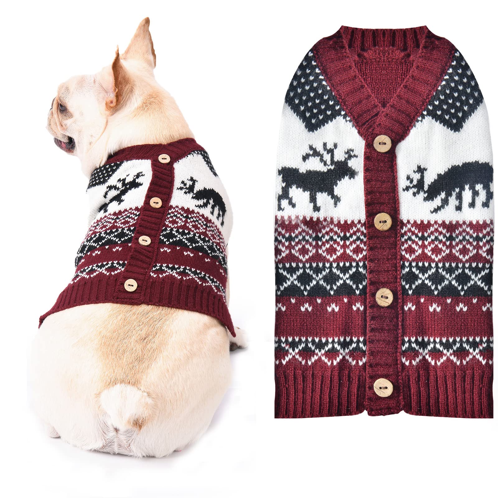 ABRRLO Dog Sweater Christmas Dog Sweater Dog Jumper Winter Pet Knitted Jumper Dog Christmas Jumper Warm Fashion Holiday Party Gift (XS, Reindeer Sweater)