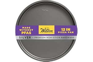 Wilton Silver Non Stick Pizza Pan, Round Steel Bakeware for Crispy Crust Pizza, Flatbreads, and Giant Cookies,Made Without PF