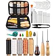 Tikjiua Leather Sewing Kit, Leather Large Eye Sewing Needles, Stitching Awl, Thimble, Heavy Duty Sewing Upholstery Repair Kit for Carseat Backpack Carpet Boots Shoes Canvas Sofa