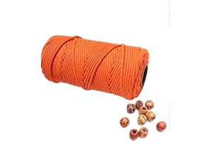 LOVING BASSO Macrame Cord 3mm 109 Yards Orange 1 Pack,Natural Cotton Rope for Colored Macrame Knitting, 4 Strands Twist Cotton Rope Macrame 3mm for Beginner Handmade Colored Wall Hanging Weaving Tapestry