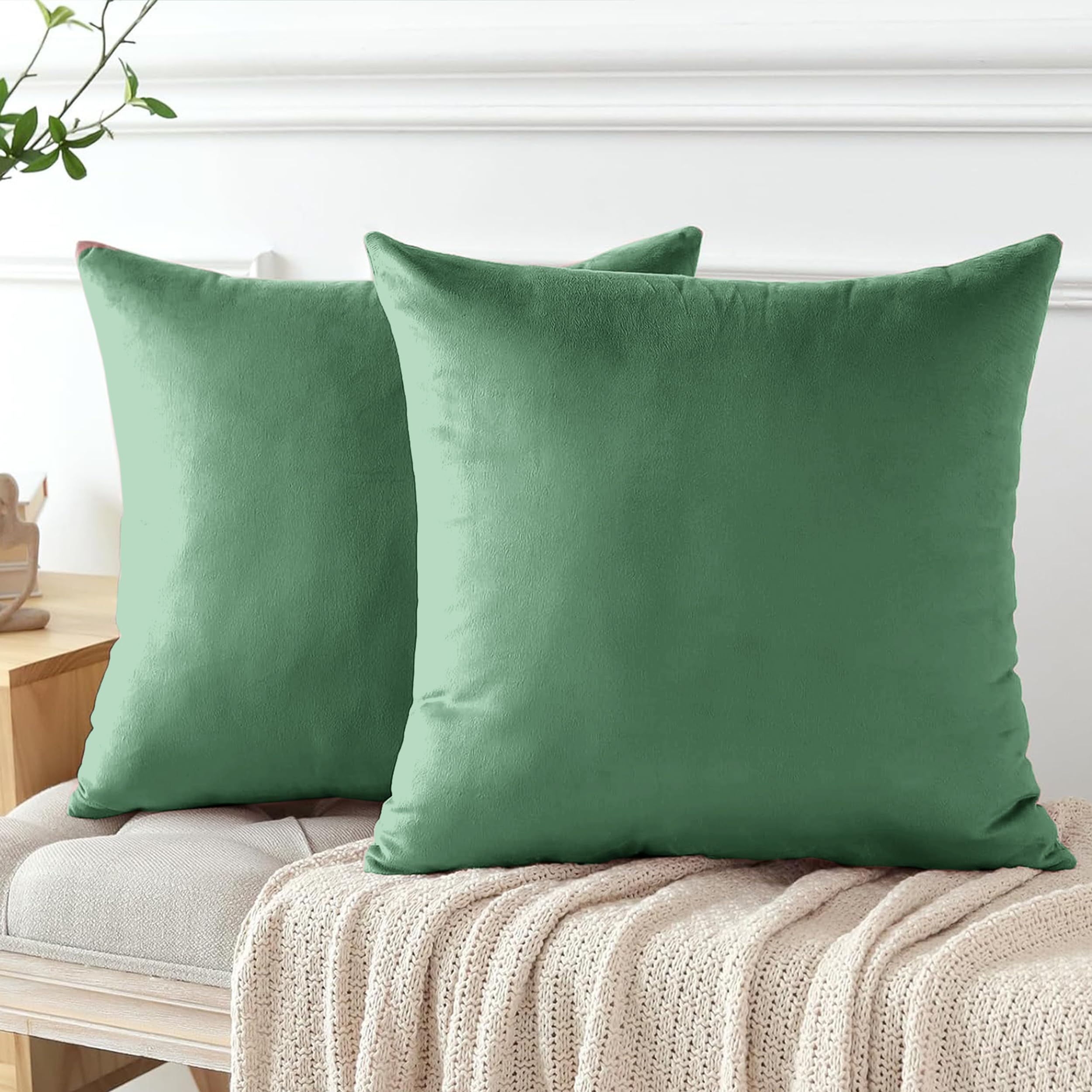 My home store Mint Green Velvet Cushion Covers 45 x 45 cm- Square Throw Pillow Cases Decorative Cushion Cover for Sofa Bedroom with Invisible Zipper 18 x 18 Inch — image 1