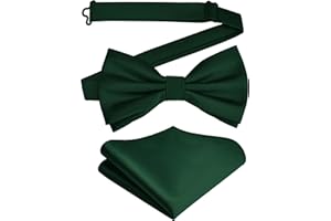 Branduce Mens Solid Color Double Fold Pre-tied Bow Tie and Pocket Square Set