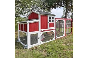Magazoopet 95.3" Large Chicken Coop with Run, Tractor Hen Chicken House with 3 Nesting Boxes, Portable Duck Rabbit Quail Hutch Poultry Cage for 4-6 Chickens with 6 Access,Pull-Out Tra (Red)