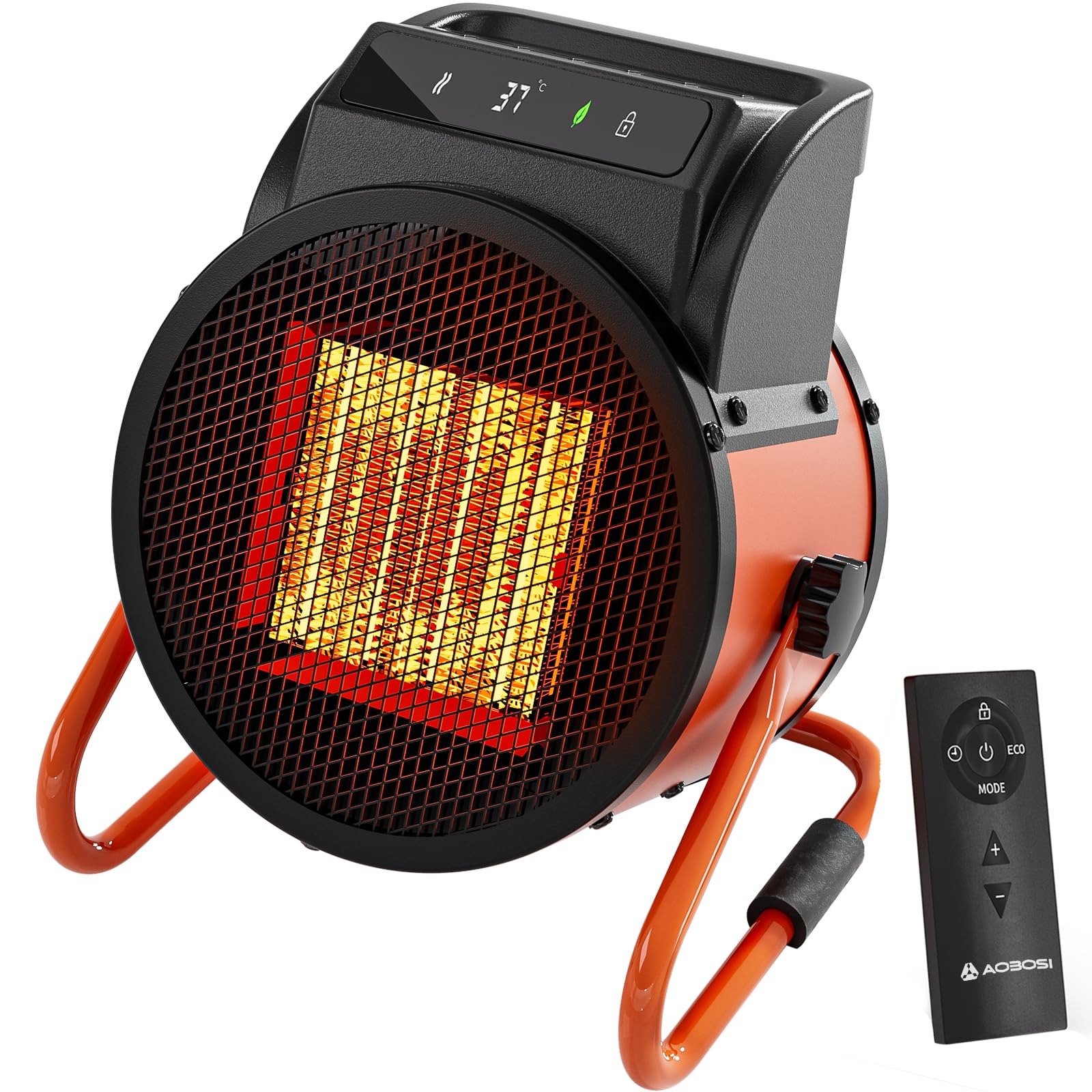 Keramik Heizlüfter mit Fernbedienung, 2000W Elektroheizer mit digitalem Thermostat 24h Timer, 3Heizstufen Schnelle Wärme heizstrahler Outdoor, Geeignet für Innenhöfe, Garage,Baustelleund Werkstätten