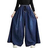 LAI MENG FIVE CATS Women's Casual Elastic Waisted Drawstring Trendy Side Slit Wide Leg Pants with Pockets
