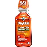 Vicks DayQuil Cough DM+ Congestion Relief Liquid Medicine, Maximum Strength Multi-Symptom Non-Drowsy Daytime Relief for Cough, Chest Congestion, Mucus, and Nasal Congestion, 12 FL OZ