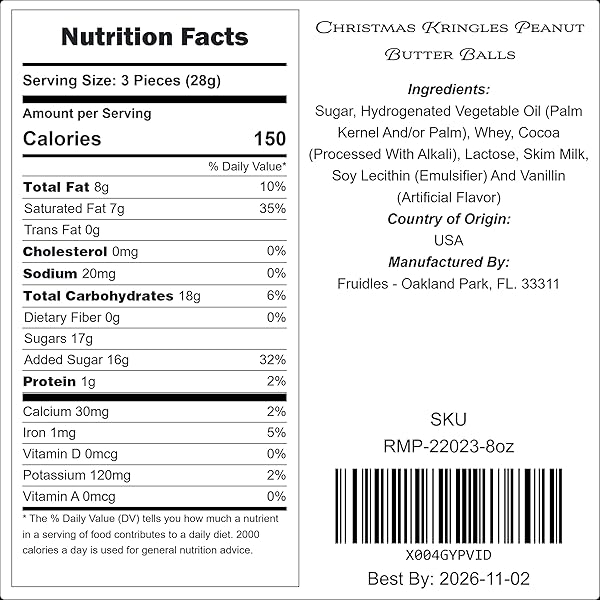 FRUIDLES CHRISTMAS KRINGLES PEANUT BUTTER BALLS, MILK CHOCOLATE PARTY BAG FILLERS, INDIVIDUALLY WRAPPED FOILS, RESEALABLE BAG, KOSHER CERTIFIED DAIRY (HALF-POUND)