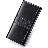 LUKZIJAES Wallets for Women Slim Long RFID Blocking Ladies Genuine Leather Bifold Wallet Womens with ID Window Coin Pocket (#1-Black)