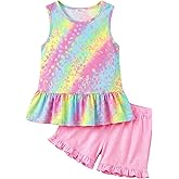 Arshiner Toddler Girls Summer Outfit Sleeveless Ruffle Top and Elastic Shorts Set Kids Short Set for 2-8 Years