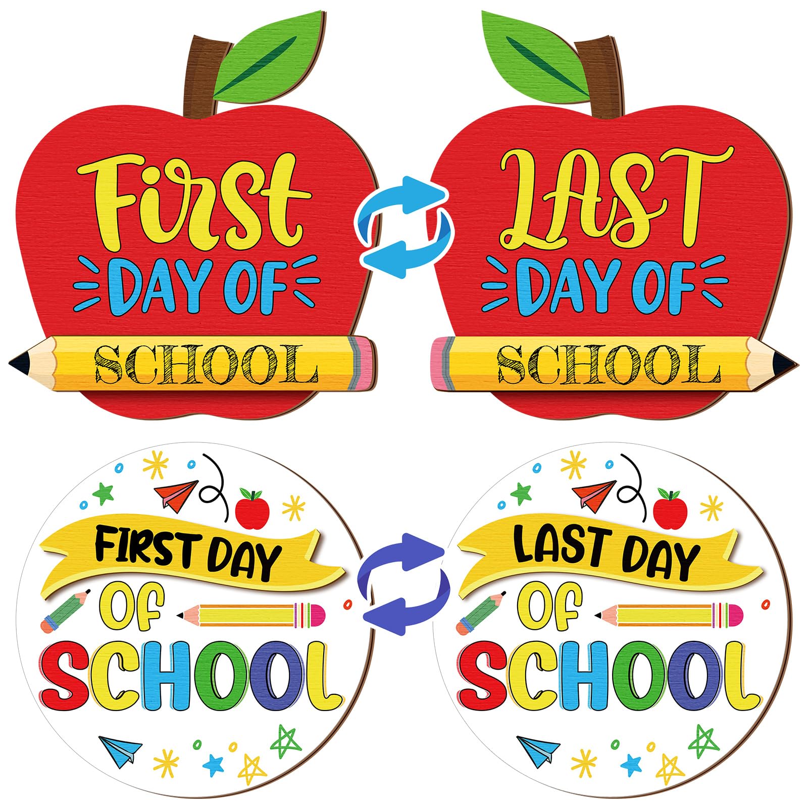 Photo 1 of Threehoney 2 Sets First and Last Day of School Chalkboard Sign Double Sided Back to School Sign for Kids, Apple Shape 1st Day of Kindergarten Chalkboard Reversible for First and Last Party Photo Props