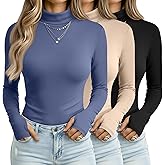 Oakgarden 3 Pack Women's Long Sleeve Turtleneck T-Shirts, Thumbhole Slim Fit Base Layer Tops Mock Neck Thermal Underwears