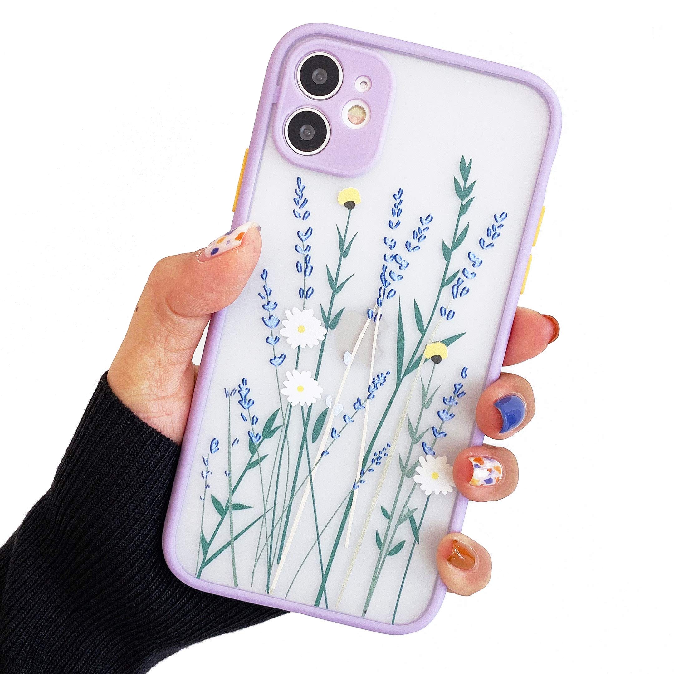 Compatible with iPhone 12 for Girl Woman, Floral Flower Pattern Slim Design, Protective Hard PC Back with Soft Shockproof TPU Phone Case for iPhone 12 6.1inch(NOT Fit iPhone 12 Pro)- Light Purple