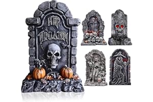 BEAUTLOHAS. 25 Inch Halloween Graveyard Tombstones Plastic Board, 5 PCS Halloween Headstones Decorations RIP for Yard Sign Lawn Garden Outdoor Decor
