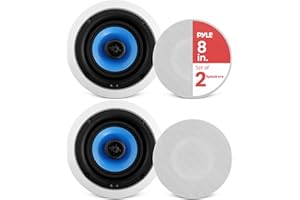 Pyle 8” Ceiling Wall Mount Speakers, Pair of 2 Way Flush Mount Midbass Woofer Speaker System, Silk Dome Tweeter, 35Hz-20kHz F